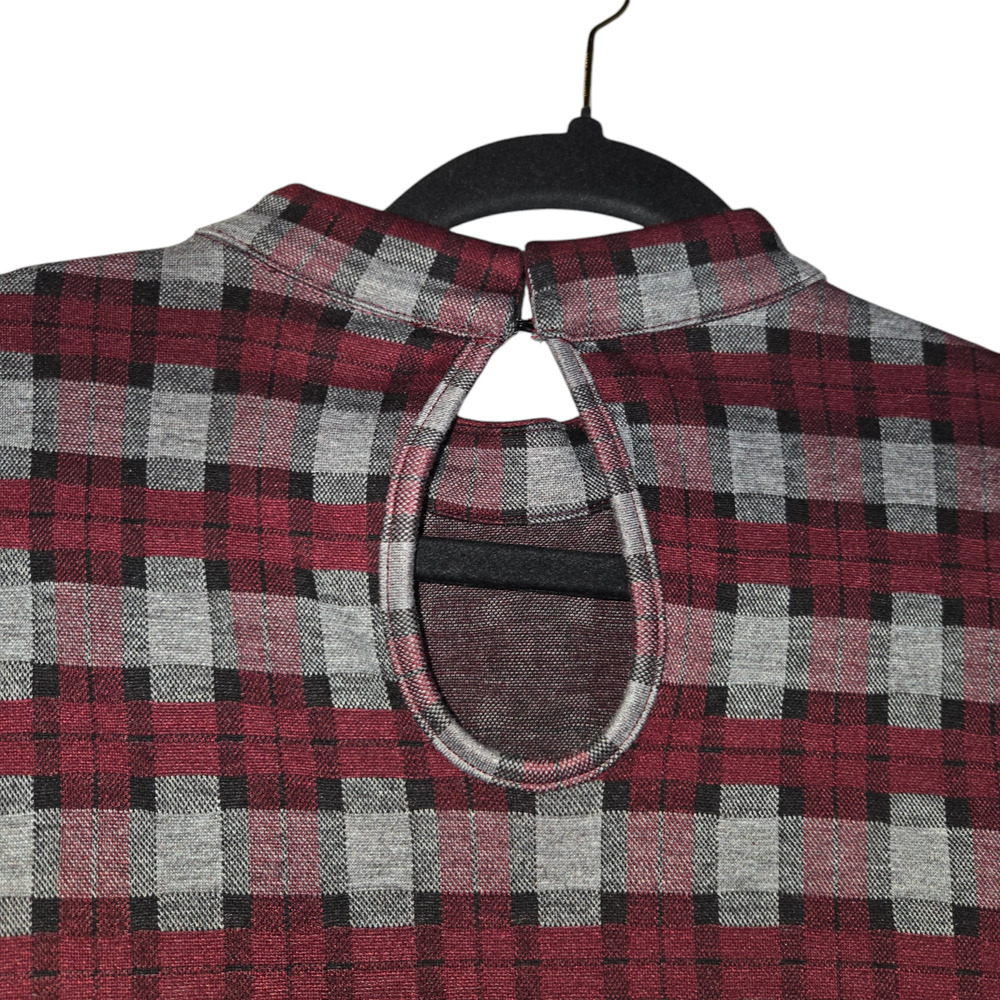 NWOT Modcloth Womens Large Fit & Flare Dress Plaid Burgundy Stretch Preppy - Picture 6 of 15